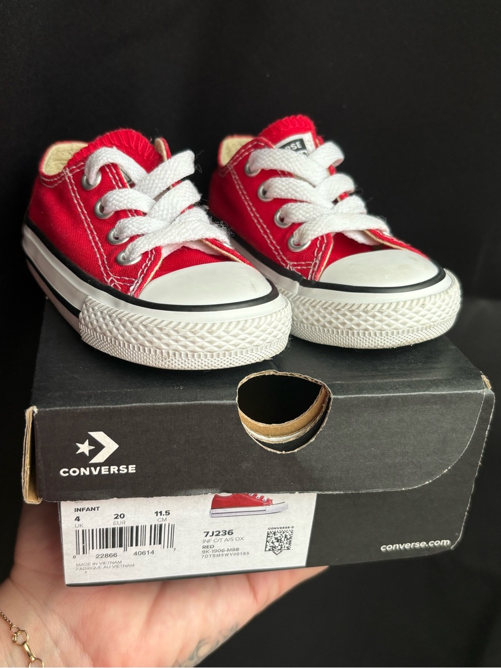 Converse Kids Red Canvas Low Top Sneakers with White Accents